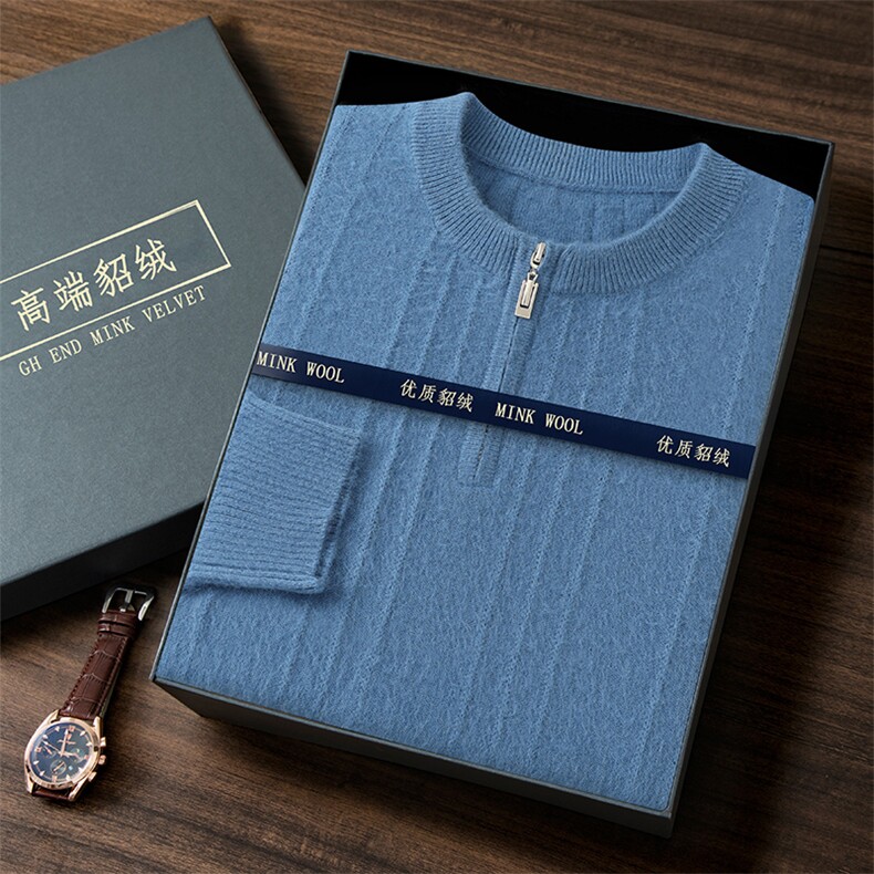 秋冬季新款舒适时尚百搭男士半高拉链貂绒衫,男装针织衫/毛衣,冬贝尔貂绒