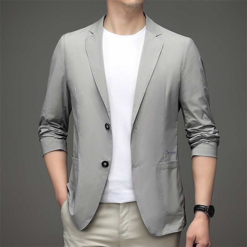 夏季防晒西服男士2023新款冰丝轻薄款春秋季小西装大码单西外套潮,男装西服,电商B212（原钱塘6029）