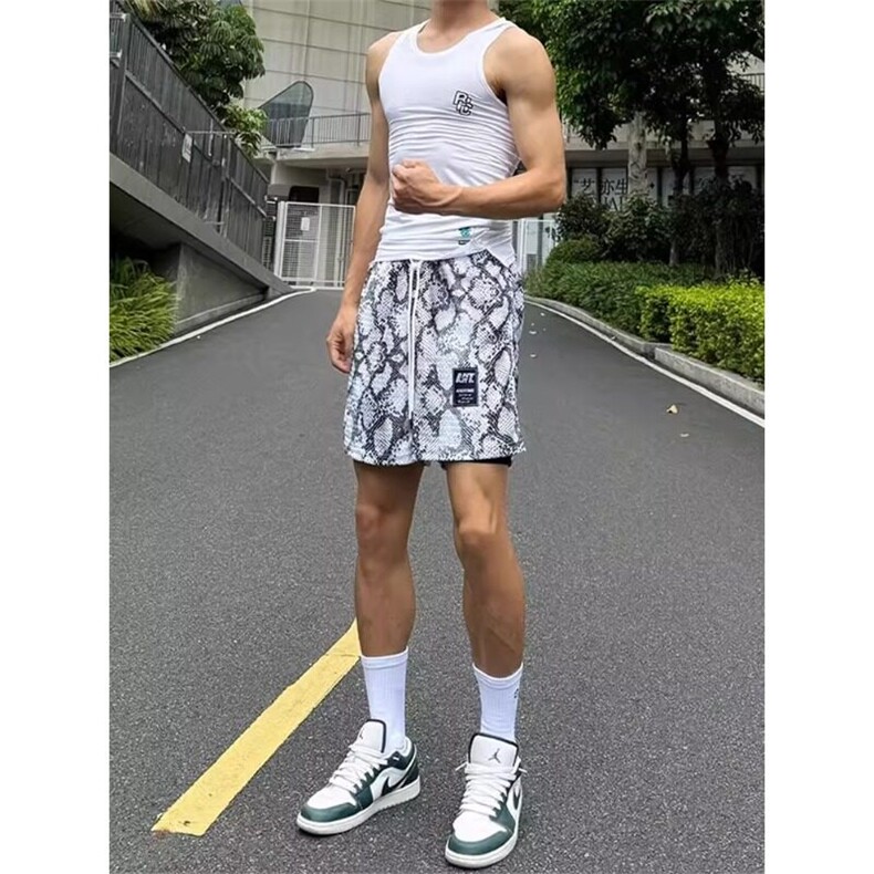 美式速干运动短裤凉感蟒蛇纹理篮球裤子透气中裤DK6001P28,男装休闲裤,星座908