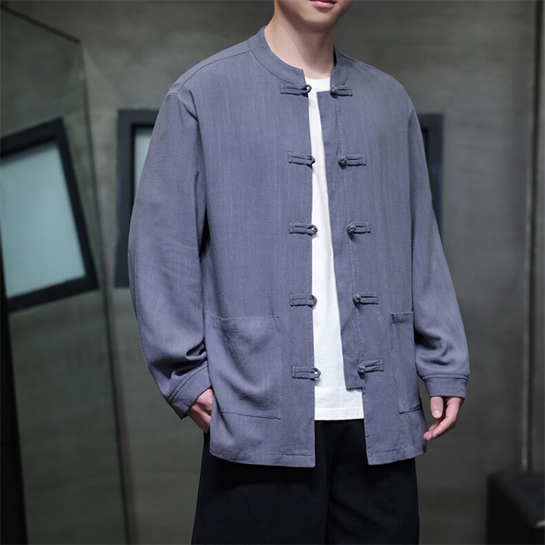 24秋风新中式大码男女同款纯色亚麻长袖衬衫开衫T626-P75控98，男装衬衫，电商A021