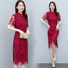 2022年秋冬新款蕾丝旗袍婚庆喜宴中长修身显瘦百搭专柜品质连衣裙，女装汉服/婚纱/旗袍/礼服，媚琳依坊