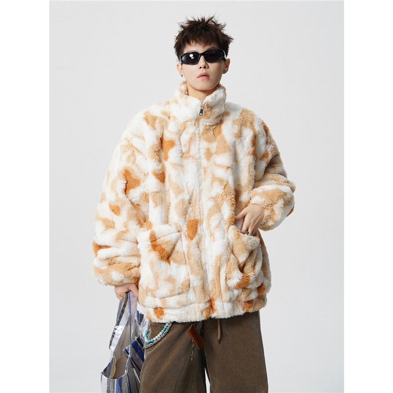 羊羔毛棉衣潮扎染设计情侣大码M-5XL毛绒外套男YG7503P128控168，男装棉衣，星座227-7