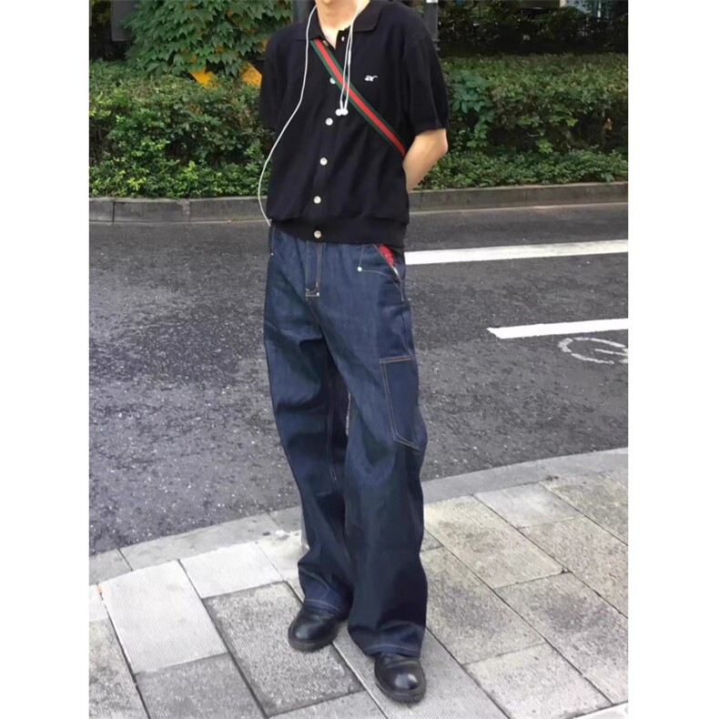 CGG美式丹宁蓝设计感宽松直筒刺绣牛仔裤男hiphop休闲vibe风长裤,男装牛仔裤,四季星座505