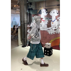 美式复古贴布印花设计连帽卫衣男女宽松开衫帽衫外套图片