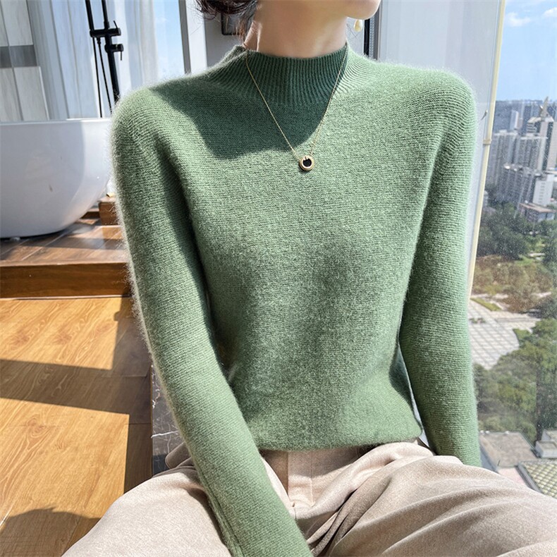 半高领羊毛衫女100 羊毛打底衫秋冬新款洋气针织衫毛衣内搭图片