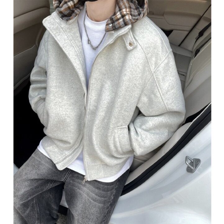 【有货】D8896-P105美式复古格子毛呢连帽外套男秋冬款假两件棉服,男装棉衣,星座603-2