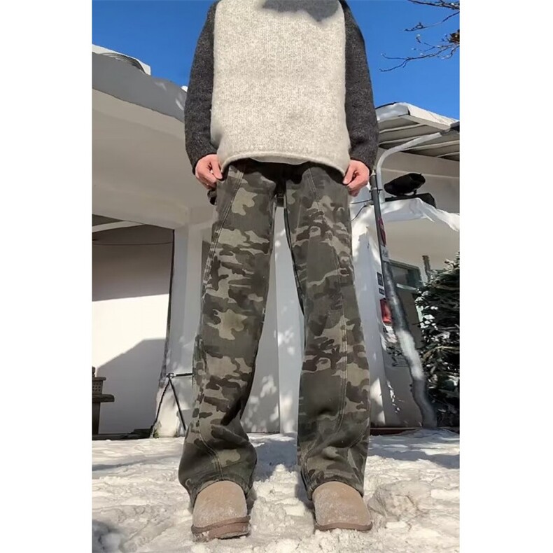 美式迷彩加绒男春秋季高街cleanfit伐木工装直筒裤K6814-P53,男装工装外套,星座412-3