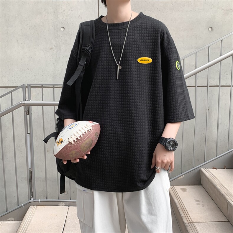 潮牌ins潮流百搭华夫格宽松夏季纯色上衣新款短袖t恤T227-P22,男装T恤,星座512-2