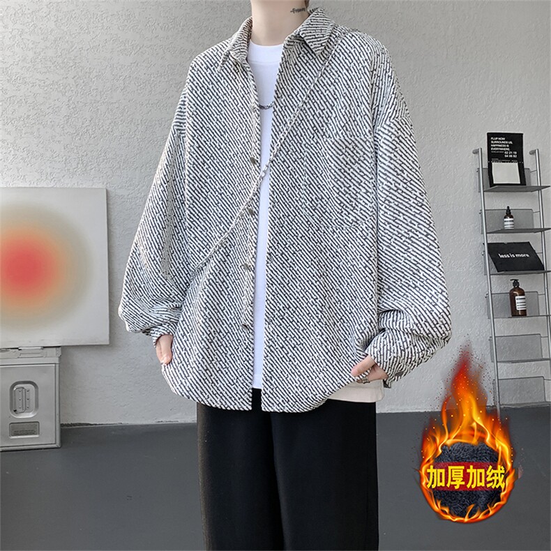 加绒衬衫男冬季新款港风宽松大码加厚小香风长袖衬衣JR70-P49，男装衬衫，星座214-3