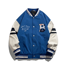 白底平铺港风上衣夹克宽松落肩拼色棒球服外套JK712-P75，男装夹克，星座1204-3