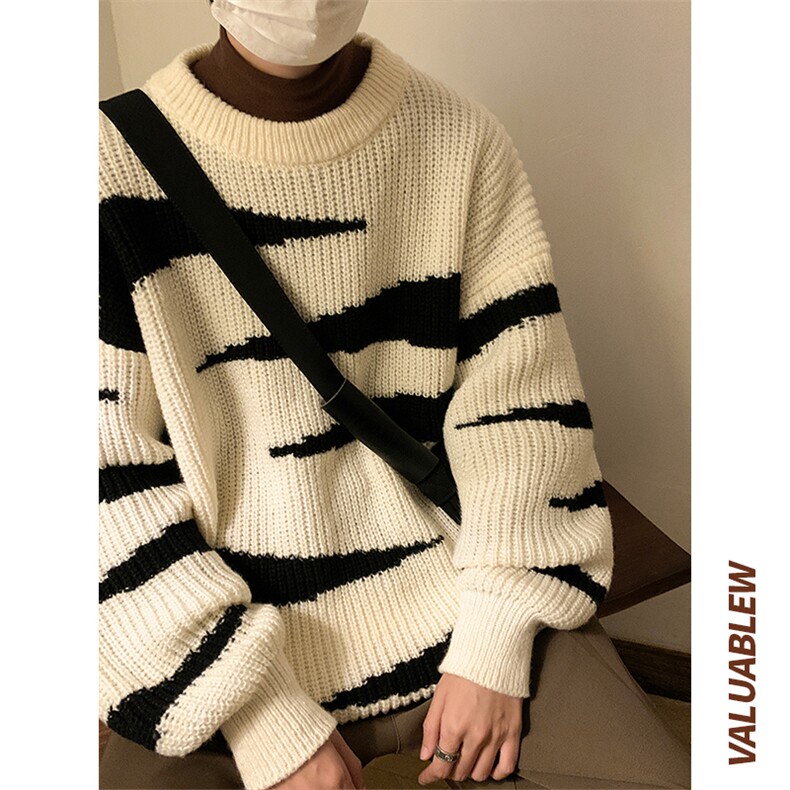 ！22新款宽松大码半高领斑马纹毛衣加厚针织衫M81-P55控78,男装针织衫/毛衣,星座508（原C305）