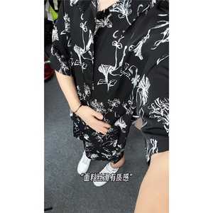 短袖衬衫男+短裤男潮流休闲套装男M-5XL大码TZ78720P50控98模特图图片