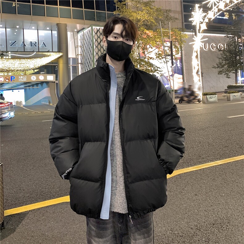 情侣装冬装PU软皮美式撞色棉服logo棉衣休闲外套男女G1102P128,男装棉衣,电商A339