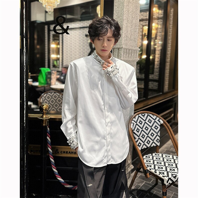 现货！25春季男士重工珠片刺绣设计感垫肩醋酸衬衫CS126-P118,男装衬衫,电商B288