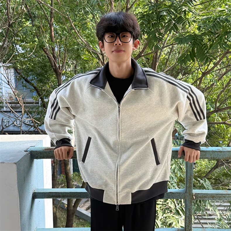抖音得物高品质 美式高街重磅结构设计拼接织带立领卫衣外套 CM42图片