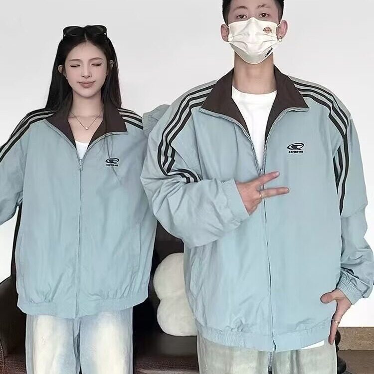 K14-P62秋冬美式三条杠男女夹克双面穿宽松情侣棒球服运动百搭,男装夹克,电商B323A