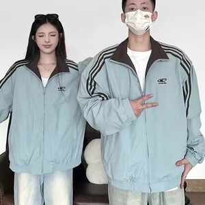 K14-P62 秋冬美式三条杠男女夹克双面穿宽松情侣棒球服运动百搭图片