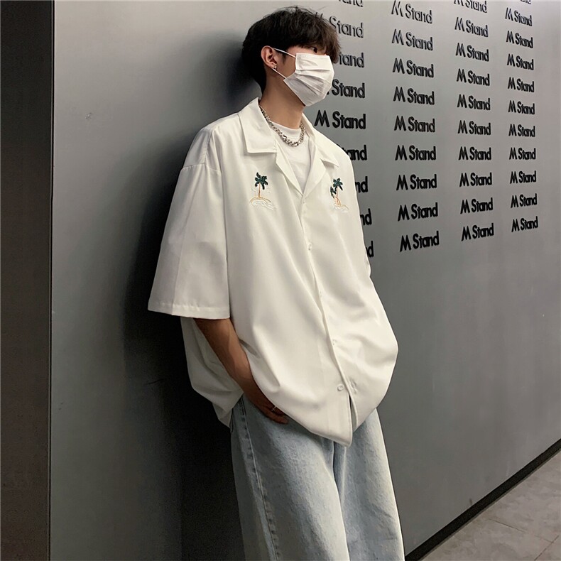 603-1-CY02-特P38控58现货纯色夏威夷椰树刺绣古巴领衬衫男短袖,男装T恤,星座403（原603-1）