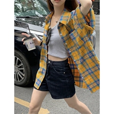 TC520-P45格子夏季短袖衬衫男友风宽松情侣休闲外套潮牌，女装衬衫，星座617A-2