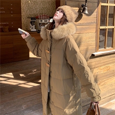 水衣源8822长款连帽狐狸毛领宽松阔版加厚保暖羽绒服女，女装羽绒服，水衣源