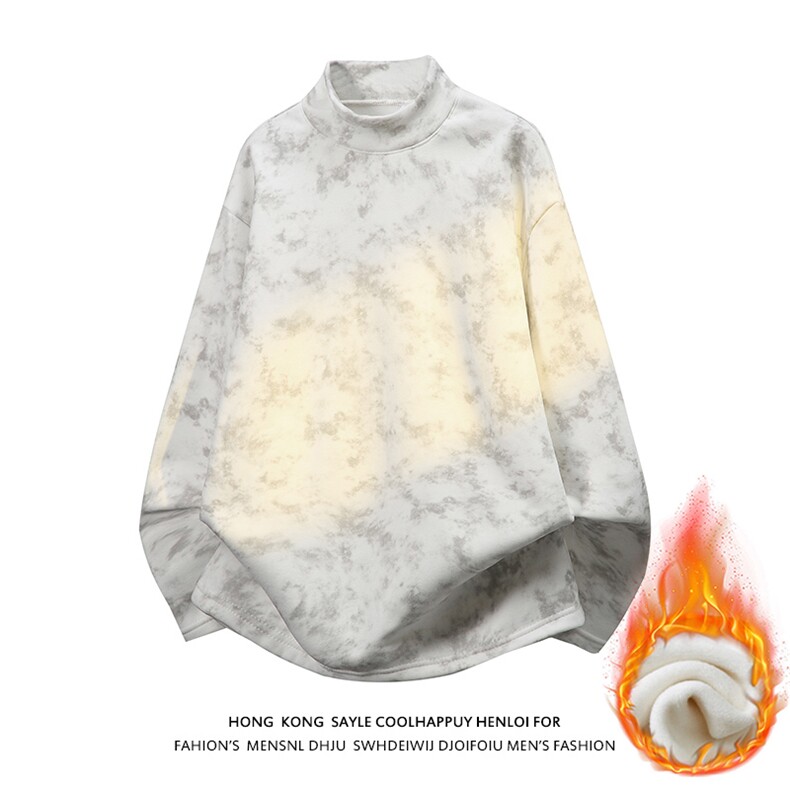 CT09-P19现货卫衣加绒加厚德绒长袖T恤半高领扎染内搭打底衫a，男装T恤，电商A456（原C415）