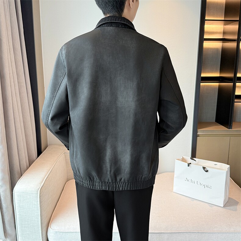2025秋冬新款老钱风男士加绒皮衣翻领头层牛皮短款风衣PY61--P120,男装风衣,电商B278