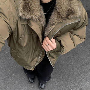 美式飞行员加绒加厚毛领外套男潮牌冬季宽松复古工装夹克棉服p106图片