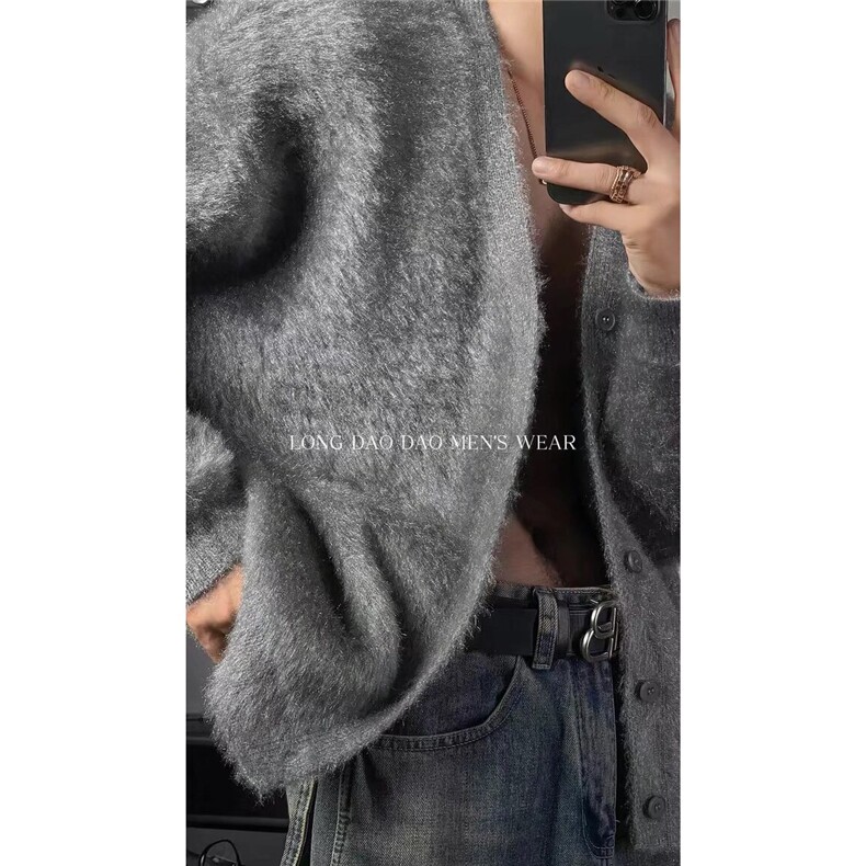 M34-P60美式潮牌针织开衫外套男2025春秋冬季V领毛衣慵懒风,男装针织衫/毛衣,电商B323A