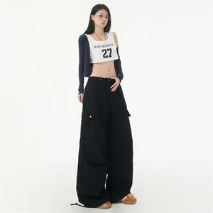 高端2025美式复水洗工装裤女宽松潮流百搭阔腿休闲长裤K6118-P85图片