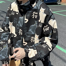港风秋款男双层夹克猫咪汉字印花休闲外套JK961P45，男装夹克，星座1013-1