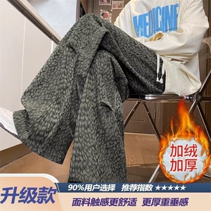 冬美式豹纹高街加绒加厚休闲裤运动卫裤男长裤大码M-5XL H320 P30图片