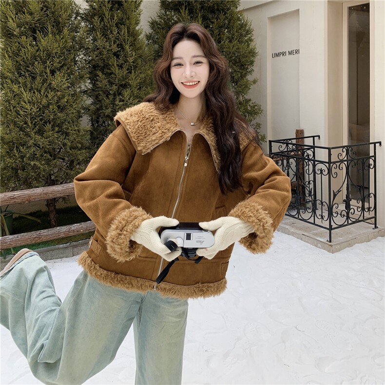 新品大货已出！软糯拼接皮毛一体2C213-919-P210-K318,女装毛呢外套,2C213