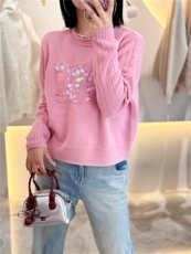 亮片圆领秋冬显瘦纯色时尚女打底衫保暖长袖套头，女装羊绒衫，大千羊绒