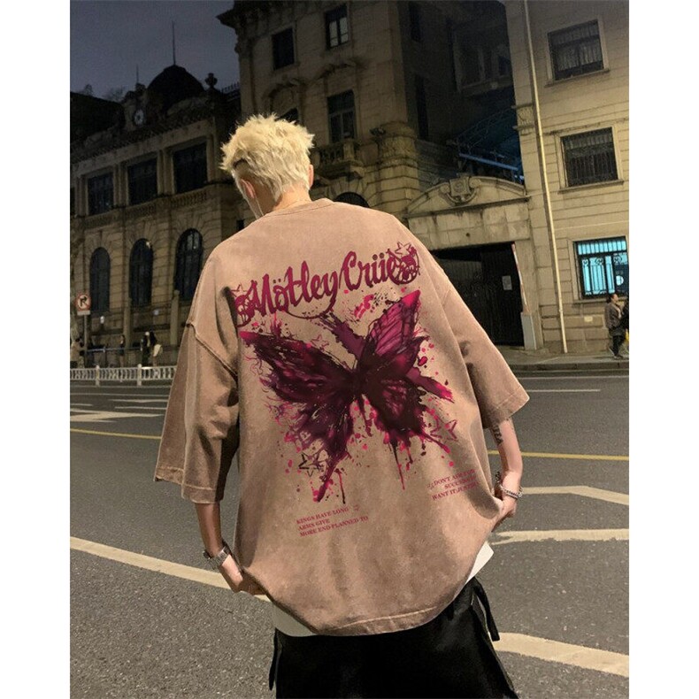 美式水洗做旧纯棉短袖T恤男美式潮牌黑暗风宽松情侣重磅半袖体恤,男装T恤,星座517A-2