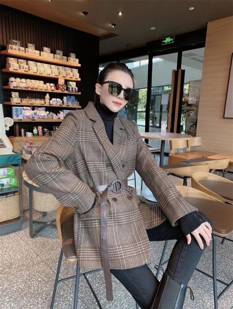 格子大衣，女装，冰雪兒
