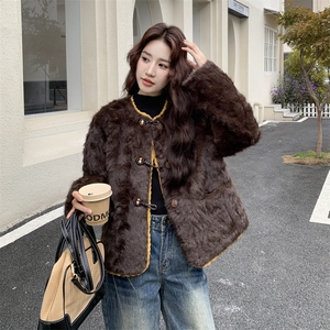 高级感小香风短款毛毛外套女2025秋冬皮毛一体小个子加厚保暖上衣图片