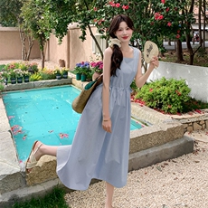 法式黄色无袖背心吊带连衣裙女夏2025新款收腰显瘦减龄气质长裙子，女装连衣裙，浙宝192（原082）