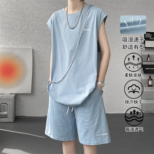 特批P50无差价夏季百搭舒适纯色潮流宽松背心短裤速干套装TZ5591图片