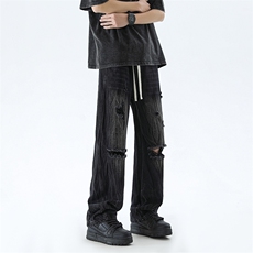 B221美式ins高街暗黑小众微喇破洞牛仔裤LK24184-P65控88，男装牛仔裤，电商B221