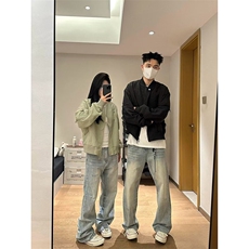 【网图】B221美式ins高街重工艺宽松微喇牛仔裤LK24388-P55控78，男装牛仔裤，电商B221