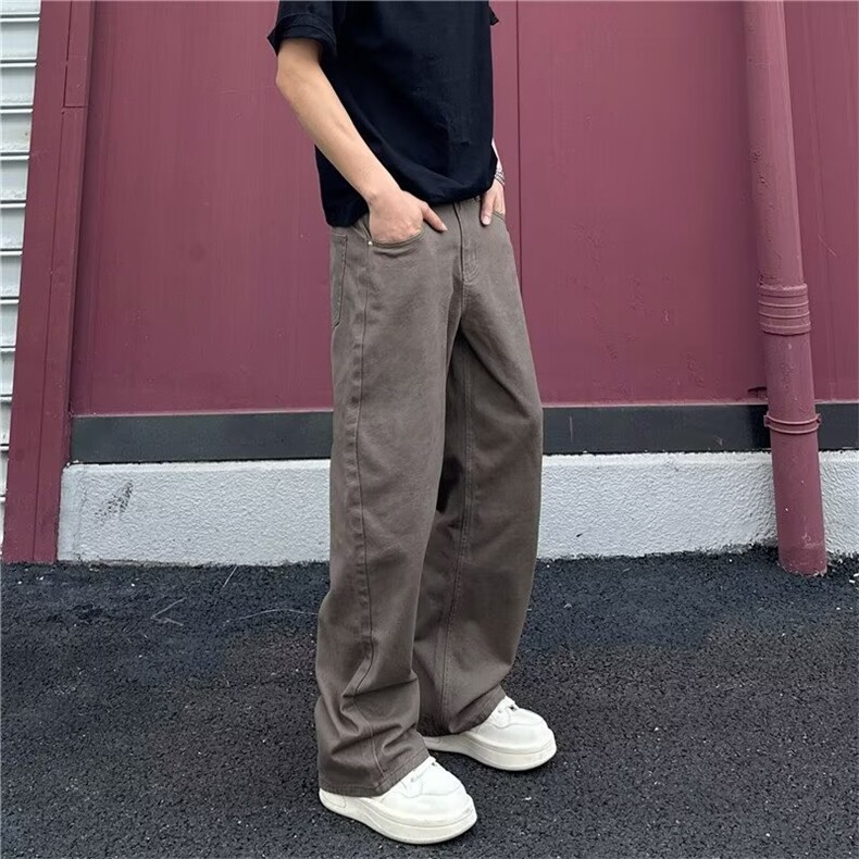 春秋季新款咖色牛仔裤男女潮流百搭宽松ins直筒阔腿裤LS2277-p45,男装牛仔裤,星座1008