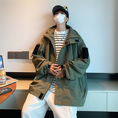 春季新款机能连帽冲锋衣潮流户外宽松休闲工装外套，男装夹克，星座410-7