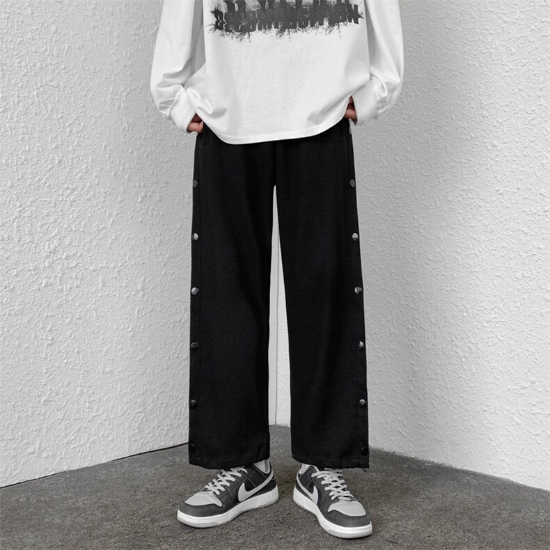 春季新款条纹拼接华夫格垂感排扣大码宽松休闲裤A161-K7271-P55,男装休闲裤,电商A161-2