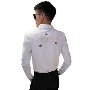 CSY81-P55控78 白色 2021春秋装社会小伙刺绣长袖衬衫男潮图片