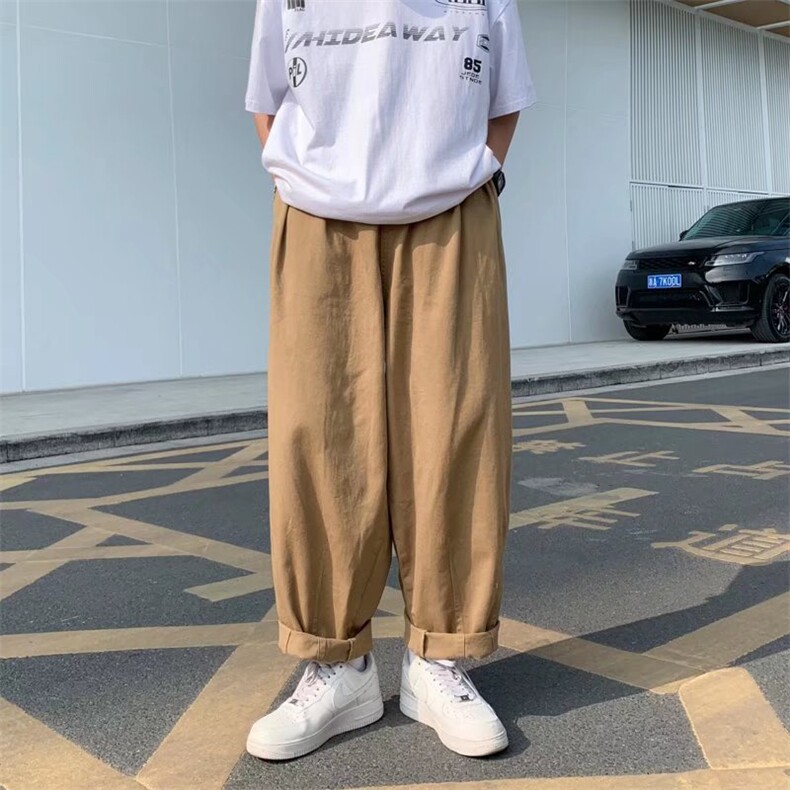 休闲裤男士裤子ins港风百搭直筒裤纯棉斜纹工装阔腿裤HK66P38图片