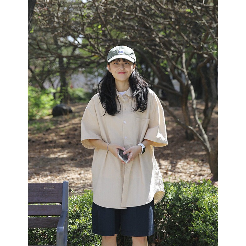 日系短袖衬衫女设计感小众大码休闲衬衣外套夏季新款上衣3423P45,女装衬衫,星座710