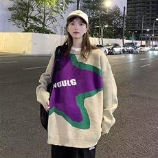港风ins秋冬毛衣男撞色星星圆领针织衫韩版宽松情侣长袖M5539P45，男装针织衫/毛衣，星座1116-2