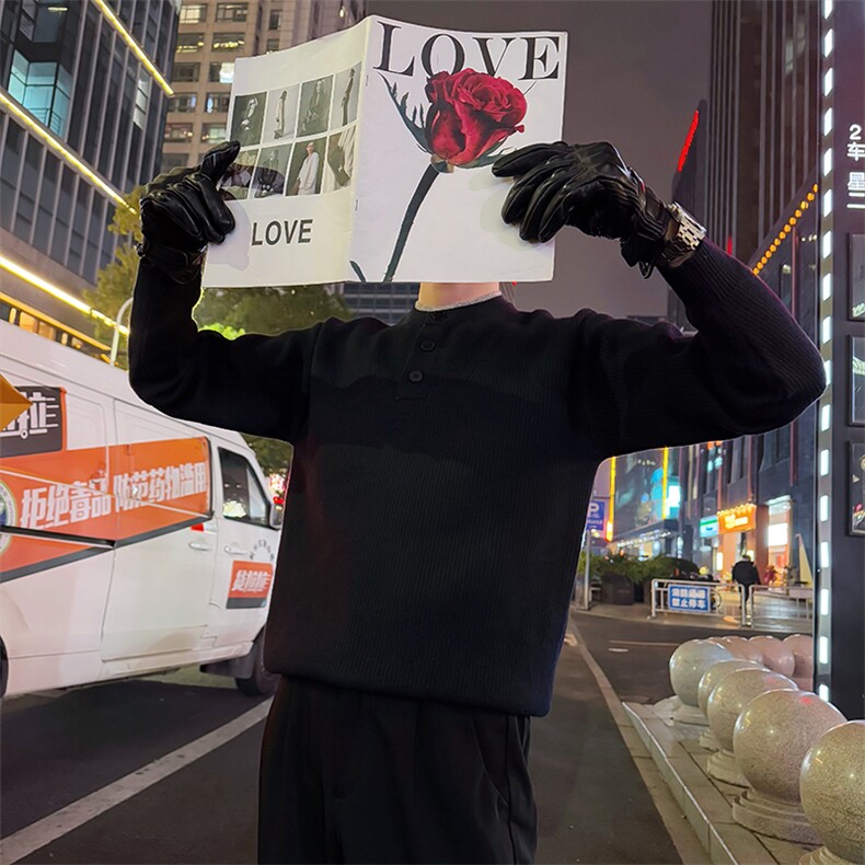 AM335/P98控138冬季社会小伙潮流百搭马年款纽扣打底毛衣男黑首，男装T恤，星座305B-1