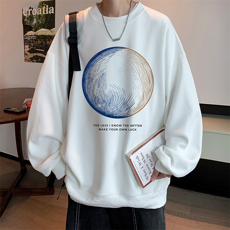 华夫格卫衣圆领卫衣男大码长袖t恤男外套 HW76330-P30加绒款-P40图片
