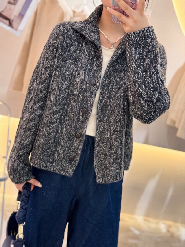 加厚开衫山羊绒衫女翻领宽松针织衫毛衣外套,女装羊绒衫,大千羊绒